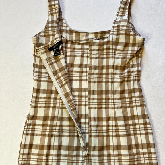 Brown & White Plaid Fitted Mini‎ Dress Forever 21 Size Medium - Picture 6 of 11